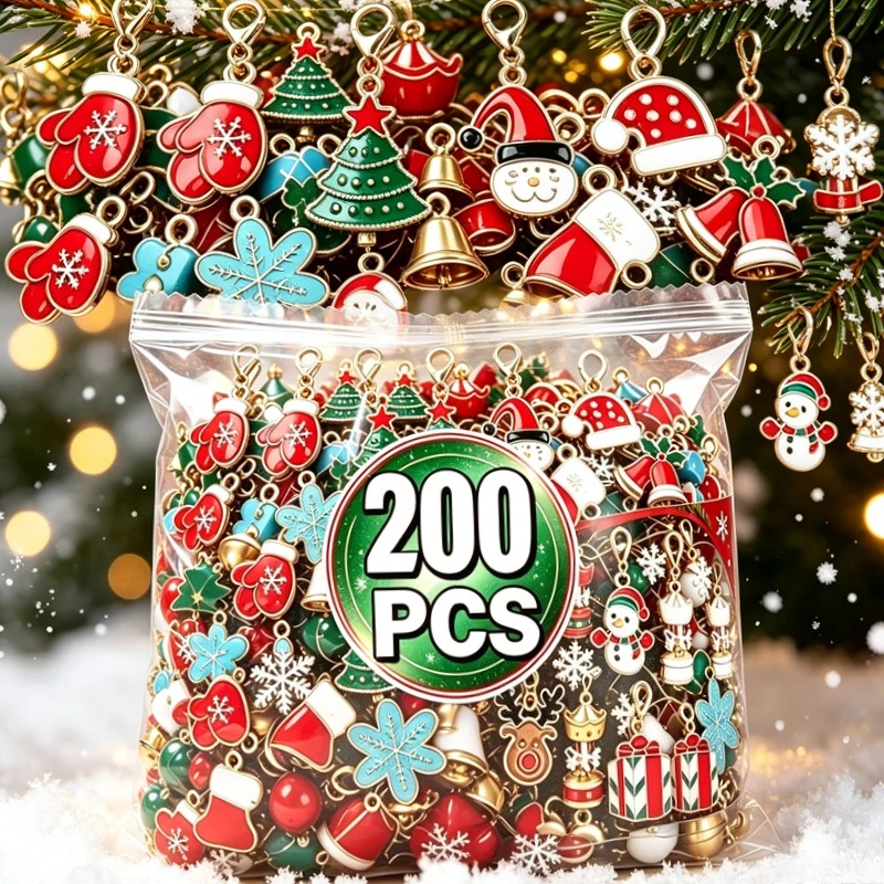 DIY Mixed Christmas Keychains Clip on Pendant Xmas Making Pendants Necklaces Earrings Bracelets Handmade Jewelry Accessories