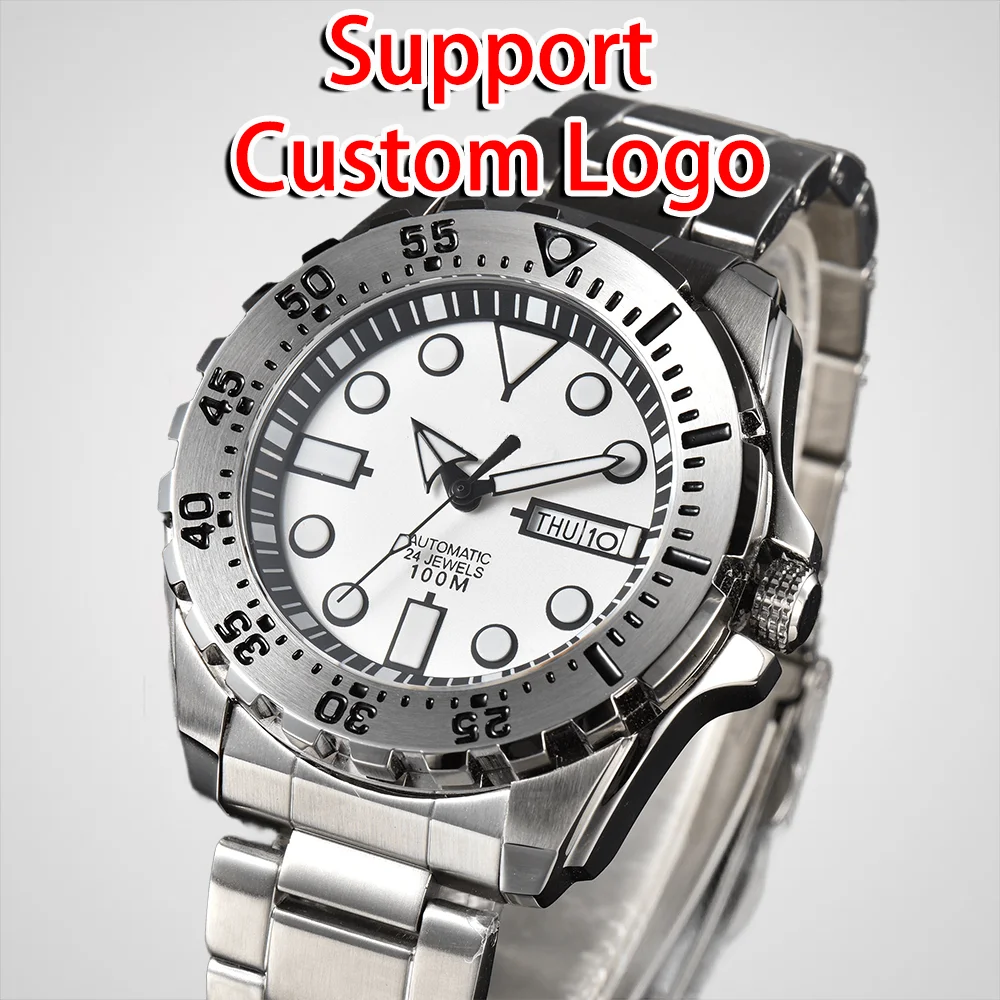 

44MM Custom Logo Stainless Steel Men‘s Watch NH 36 utomatic Mechanical Movement Waterproof Watches C3 Luminous Sapphire Glass