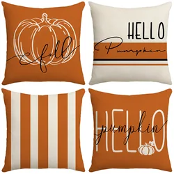 Autumn Thanksgiving Decorations Throw Pillowcase Pumpkin Orange Striped Linen Pillow Cover Home Holiday Decorative Cushion Cover