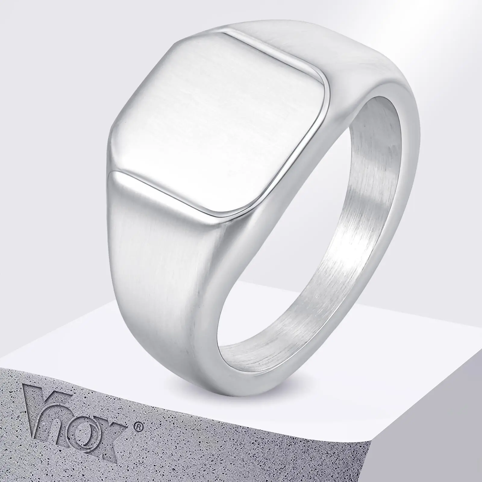 Vnox Brushed Square Signet Ring, Stainless Steel 11.8mm Wide Band for Men, Size 7-12 Chunky Finger Ring Anniversary Gift for Him