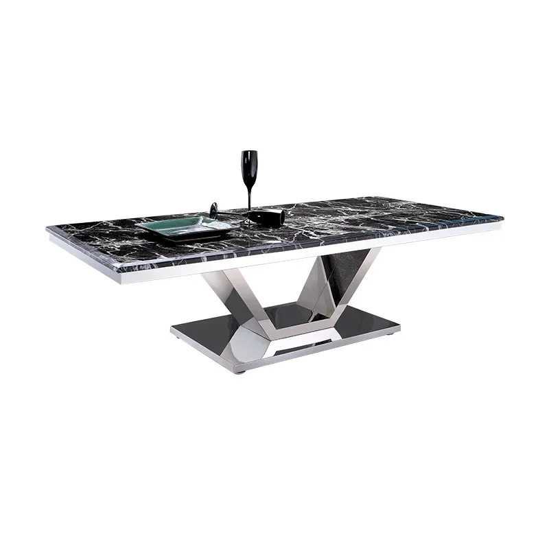 

Italian minimalist stainless steel rectangular marble coffee table, living room and office high end sense