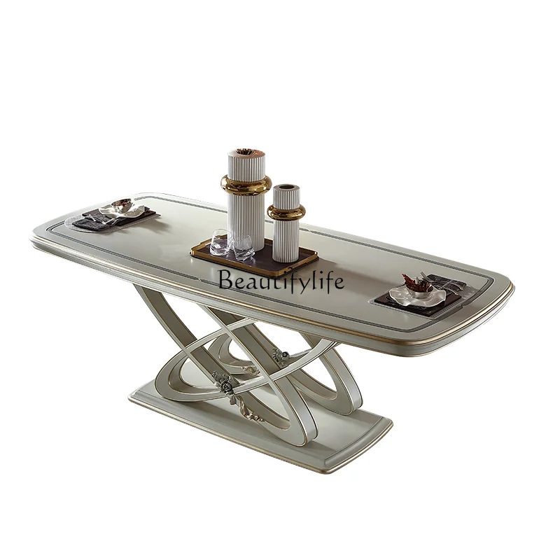 

Light luxury modern French all-solid wood dining table Modern luxury European rectangular dining table Long table