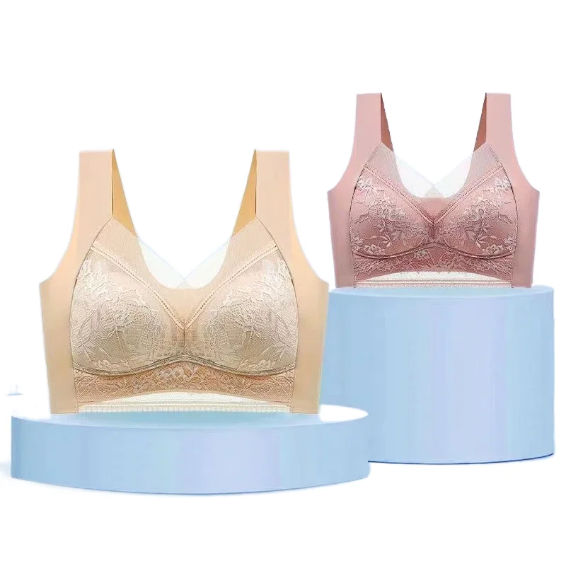 KUCLUT Lace Without Steel Ring Large Size Women's Underwear Vest Ice Silk Seamless Gathering Breathable Thin Bra Beautiful Back