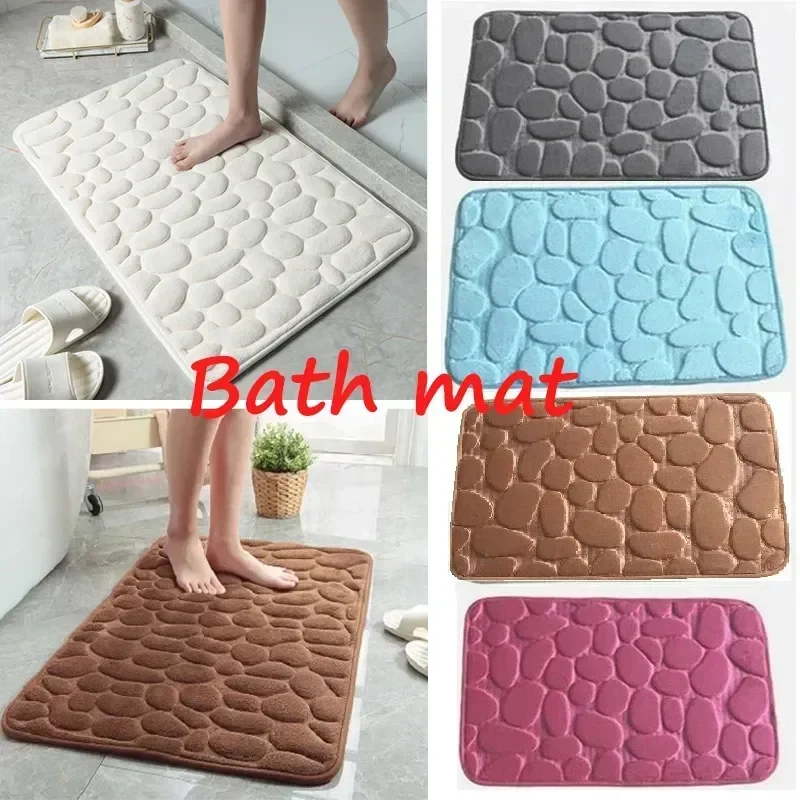 Bath Mat Super Absorbent Floor Mats Bathroom Rug  Cobblestone Embossed Foam Mat Bathtub Floor Rug Shower Room Doormat Non Slip