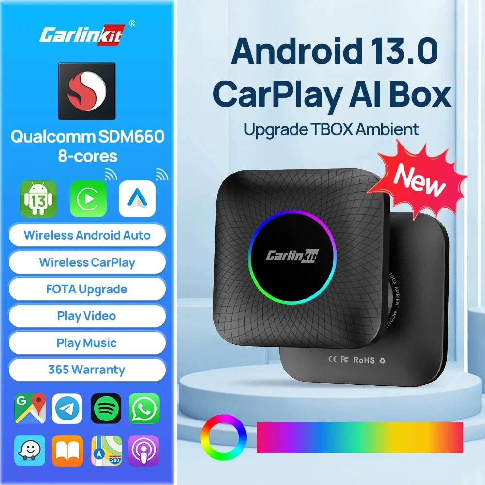 Android13 Carlinkit Carplay Android Tv Box LED Wireless Carplay & Android Auto  SDM660 8-Core 4G LTE Tv Box For Youtube Netflix