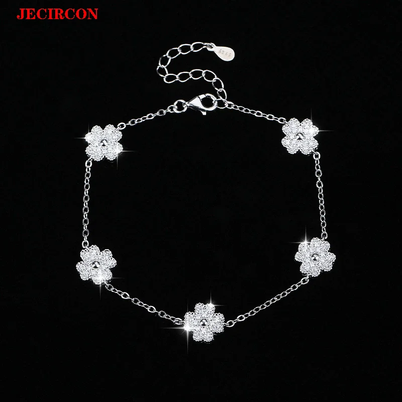 

JECIRCON S925 браслет с цветком из стерлингового серебра для женщин, инкрустированный муассанитом, изящные роскошные модные ювелирные изделия, подарок на день рождения