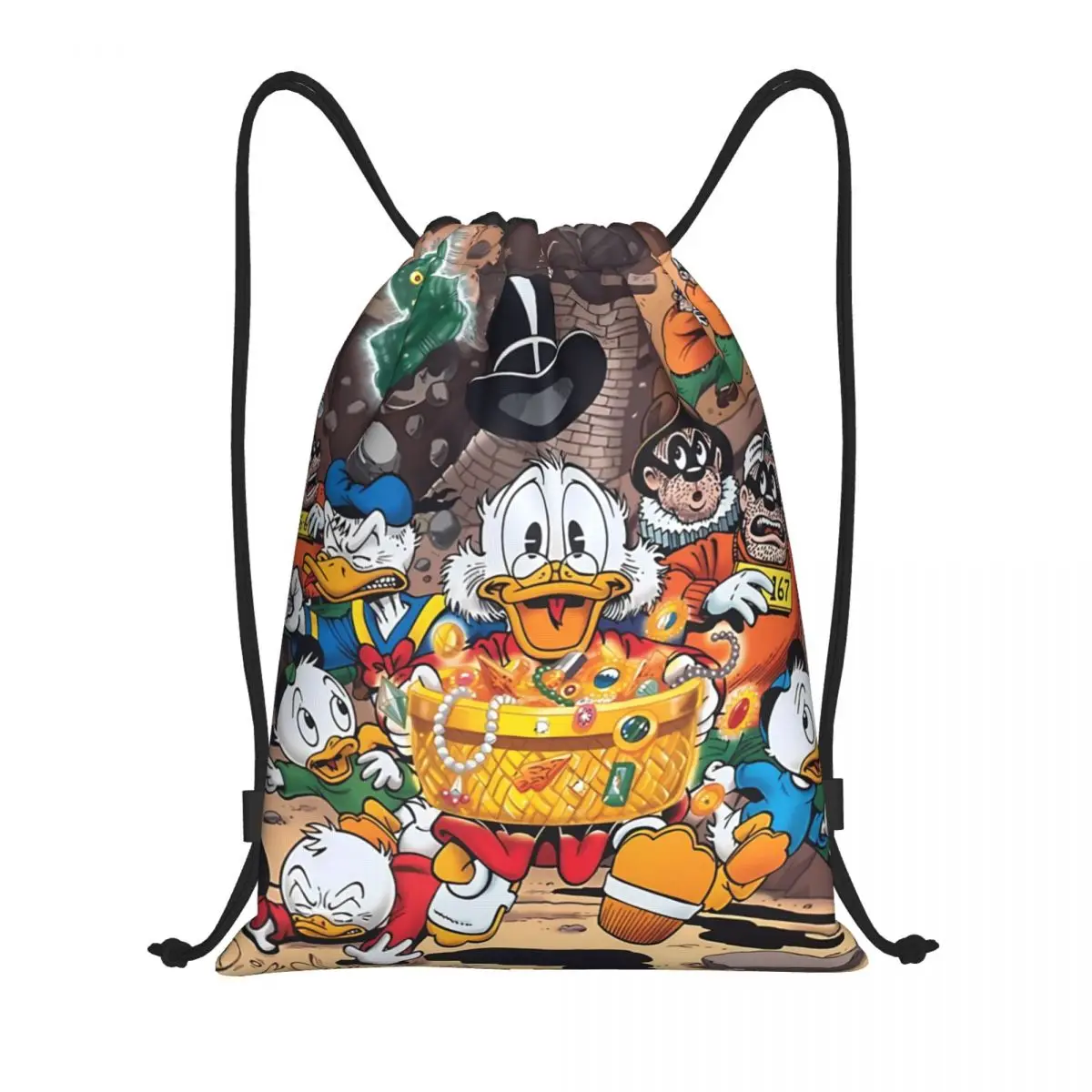 

Custom Cartoon Scrooge McDuck Drawstring Backpack Sports Gym Bag for Women Men Anime Donald Duck Shopping Sackpack