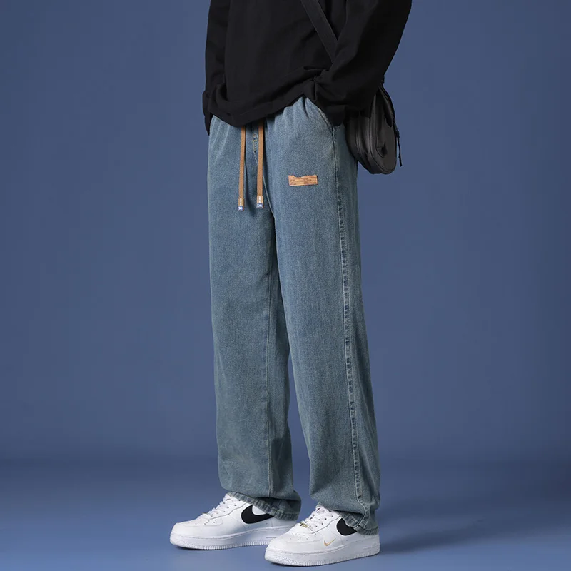 Jean Baggy à Taille artificiel astique pour Homme, Pantalon en Denim, Classique, Droit, Jambes Larges, Décontracté, Streetwear, Mode Coréenne, 2024