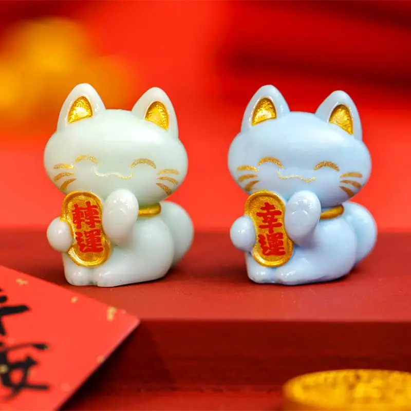 Lucky Feng Shui Cat Maneki Neko Fortune Cat Figurine Collectible Fortune Decor Ornaments Lucky Cat Mini Figure Collection