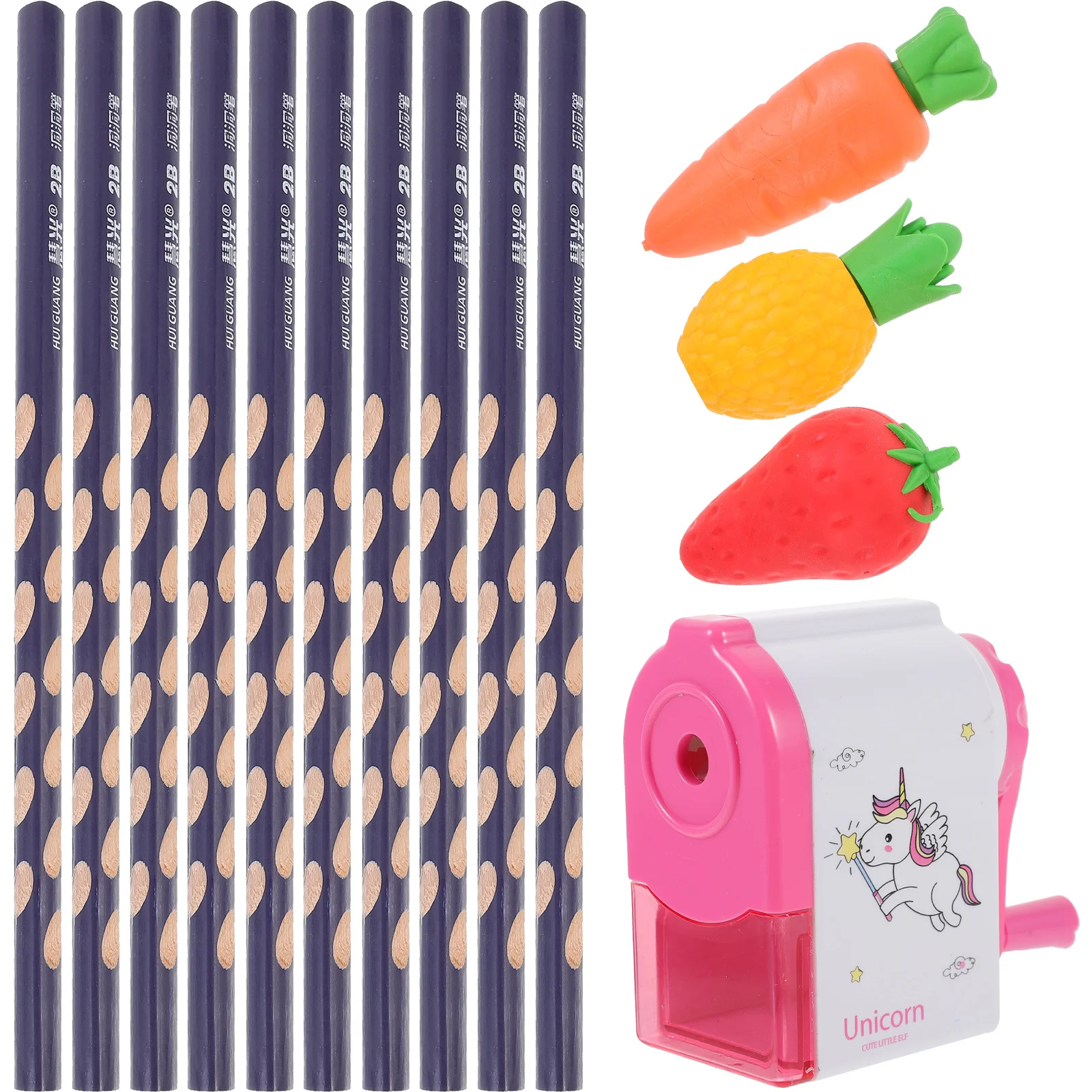 

1Set Cute Fruit Cartoon Eraser 2b Corrective Grip Hole Pencils Sketch Drawing Supplies Portable Sharpener Primary Pencils