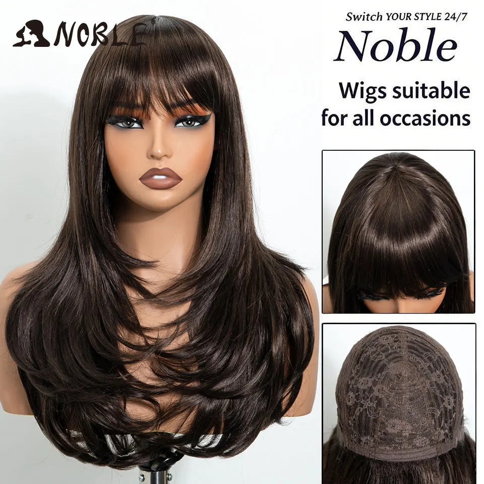 NOBLE 20 Zoll Burgunderrote Gerade Bob-Perücke mit Air Bangs, Hitzebeständige Synthetik-Perücke für Frauen, für den täglichen Gebrauch, Cosplay und Partys – Detail 10