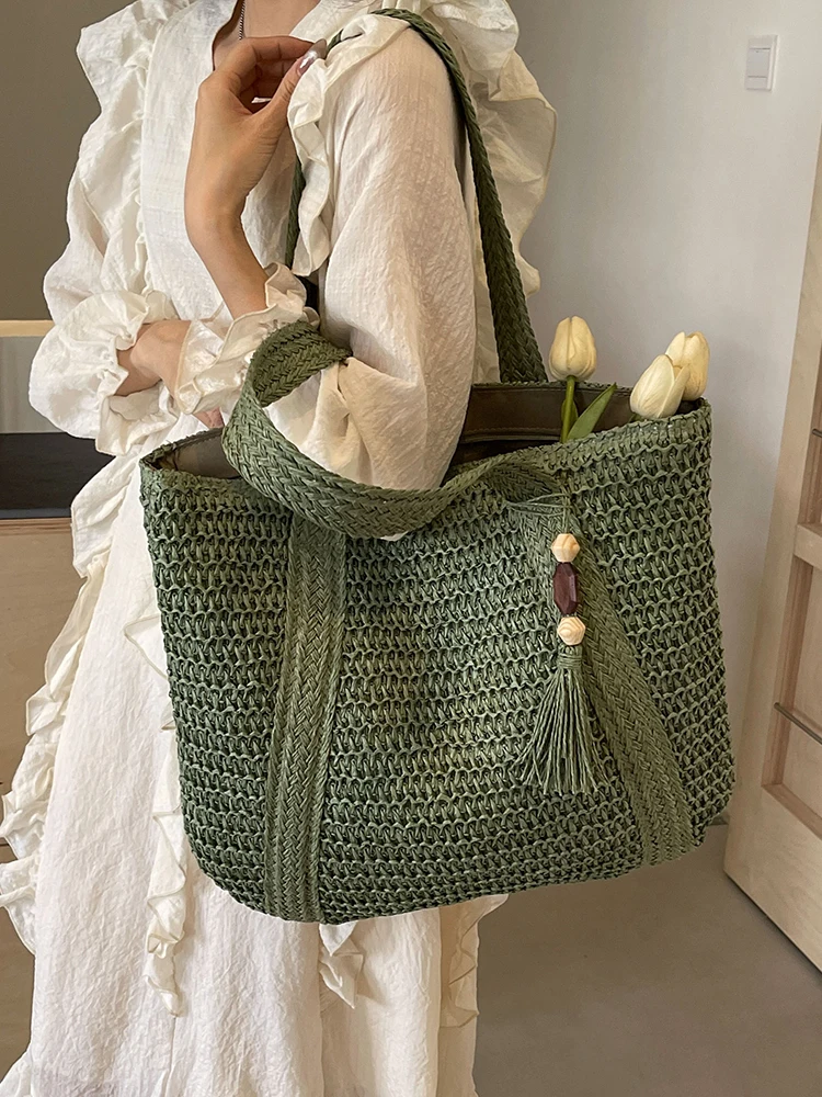 

Large Capaci Beach Vaion Beach Bag Women Summer 2025 New Casual Handmade Woven St Commute Tote Bag Faionable Neutra...