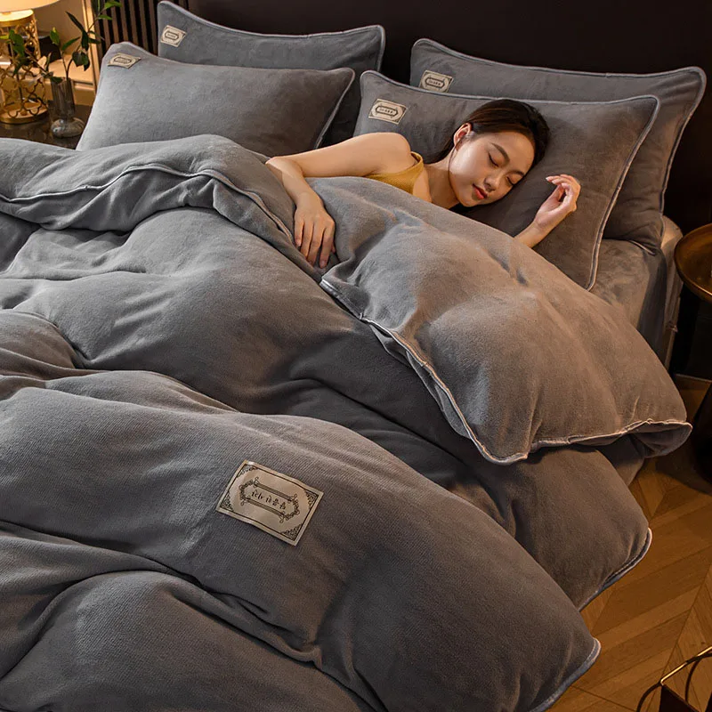 1PCS Winter Warm Duvet Cover Single Double Twin Queen King Quilt Cover Velvet Duver Case Bedding Blanket Bed Cover Grey Pink
