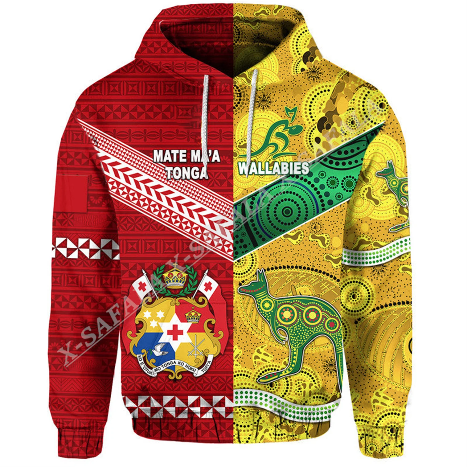 

Mate Maa Tonga Ngatu Australia Wallabies Rugby Together 3D Print Hoodie Men's Adult Outwear Shirt Pullover Jersey Clothing