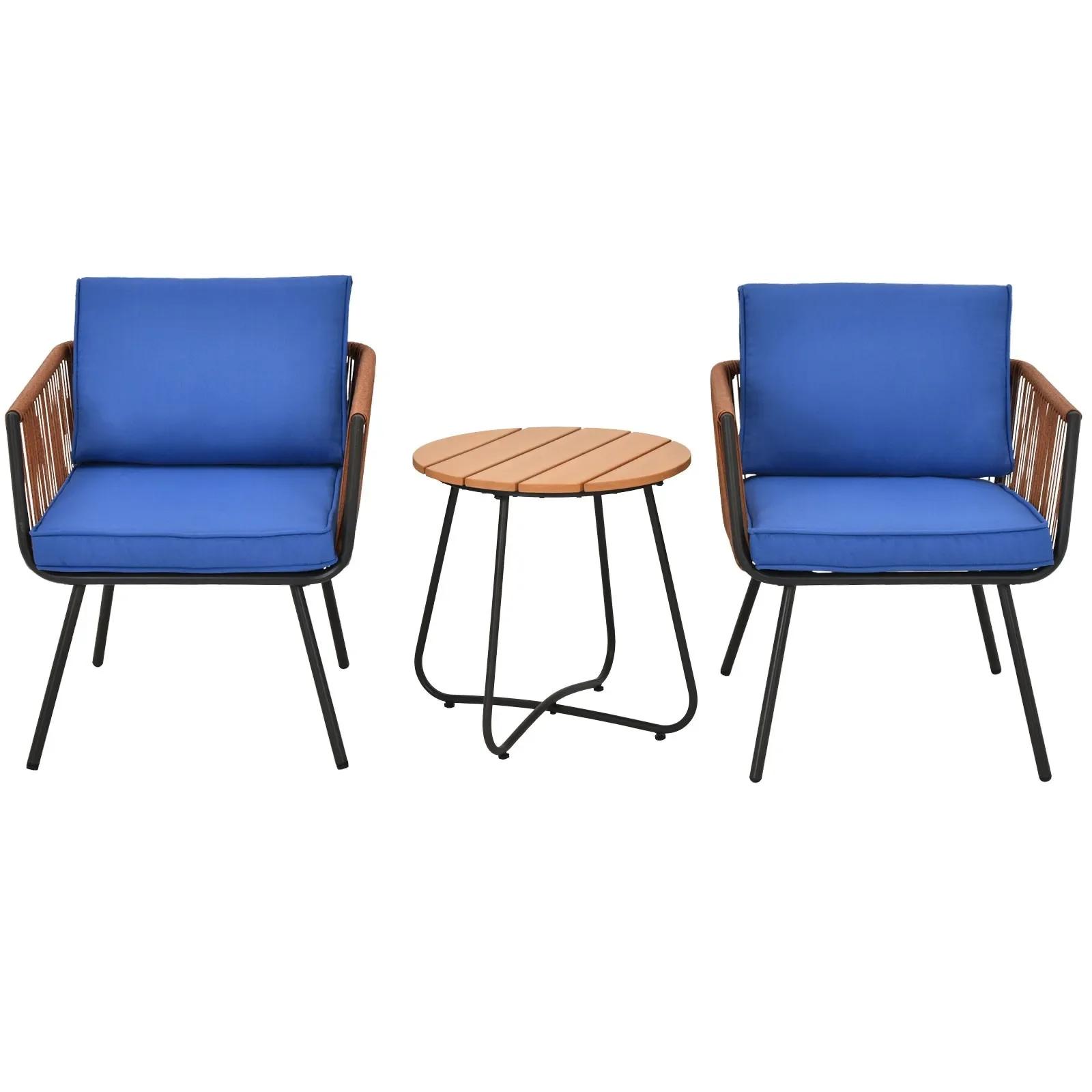 

Комплект садовой мебели Bistro из 3 предметов: диван с подушками, подлокотниками и кофейный столик, синий