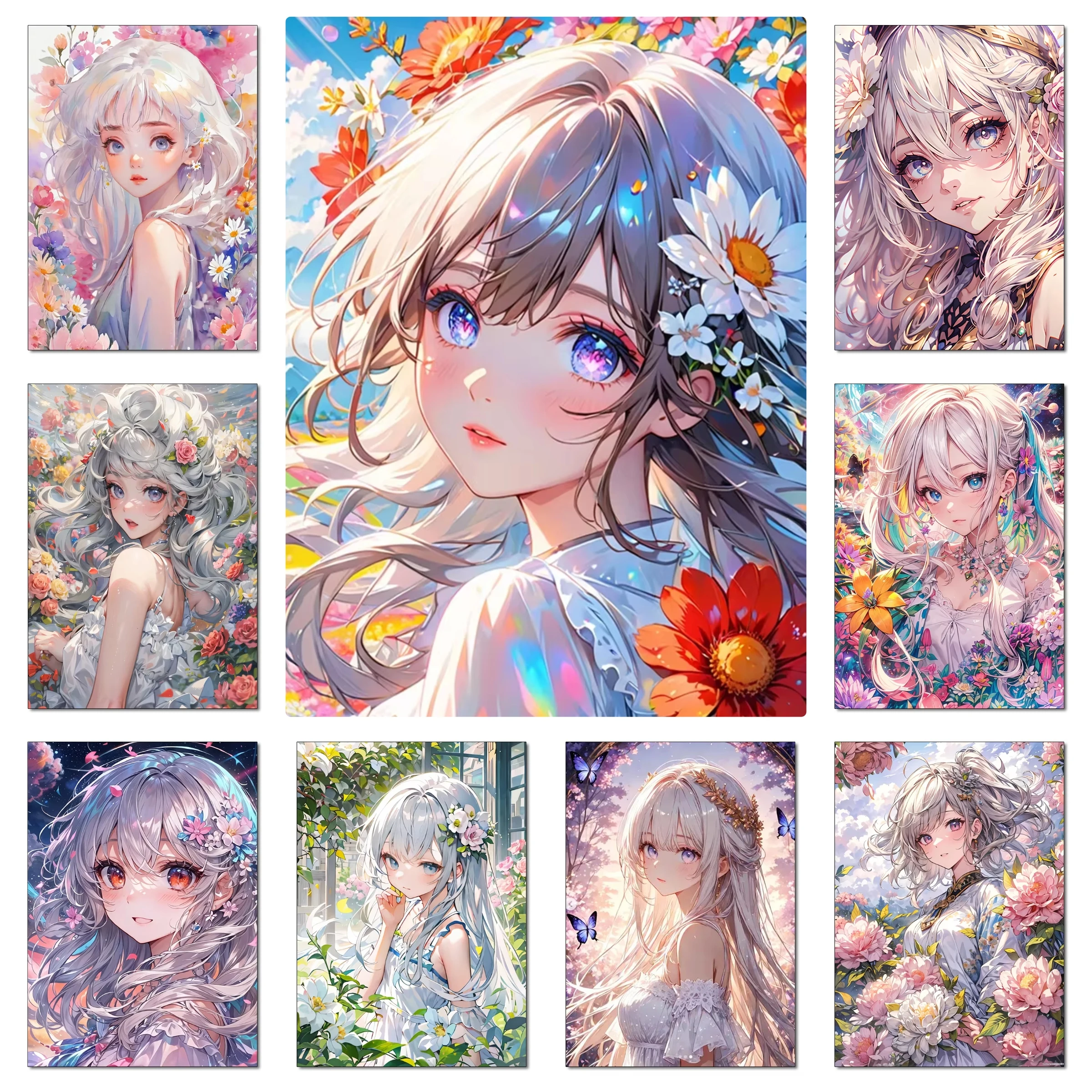 Cartoon Anime Mädchen Diamant-Mosaik Kunststil 5D DIY Blumenmädchen Hobby Edelstein Kreuzstich-Set Heimdekoration Geschenk