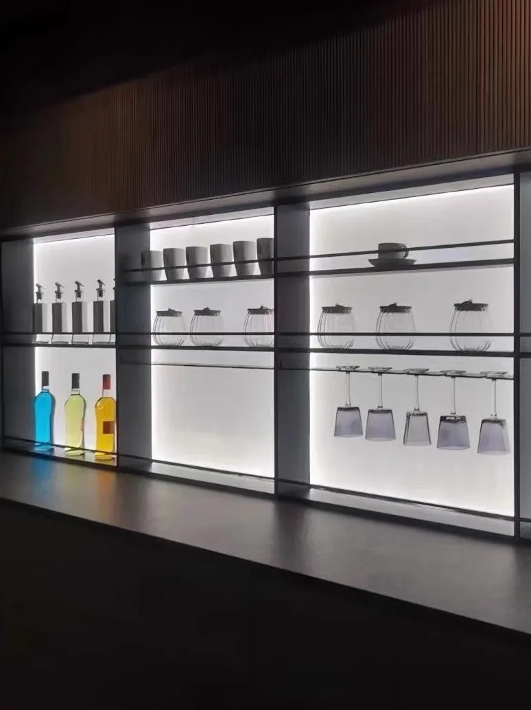 Armário de armazenamento de rack de vinho LED Rack de tempero de cozinha multifuncional e armário lateral para exibição de vinho