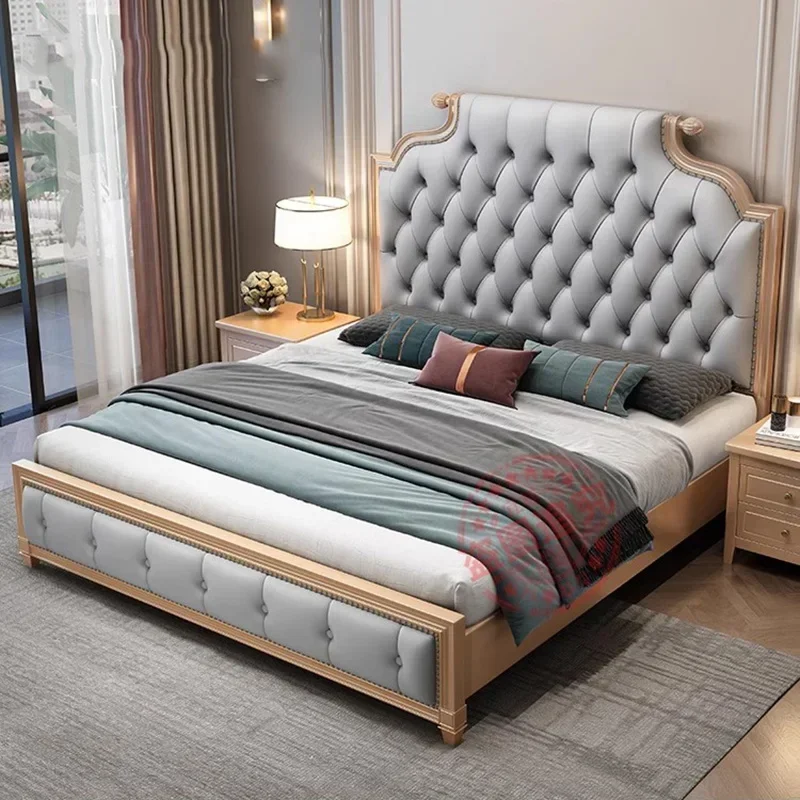 Luxury Queen Size Marriage Bed Wood European Modern Bedroom Bed Storage Space Lit Princesse Enfant Fille Hotel Furniture