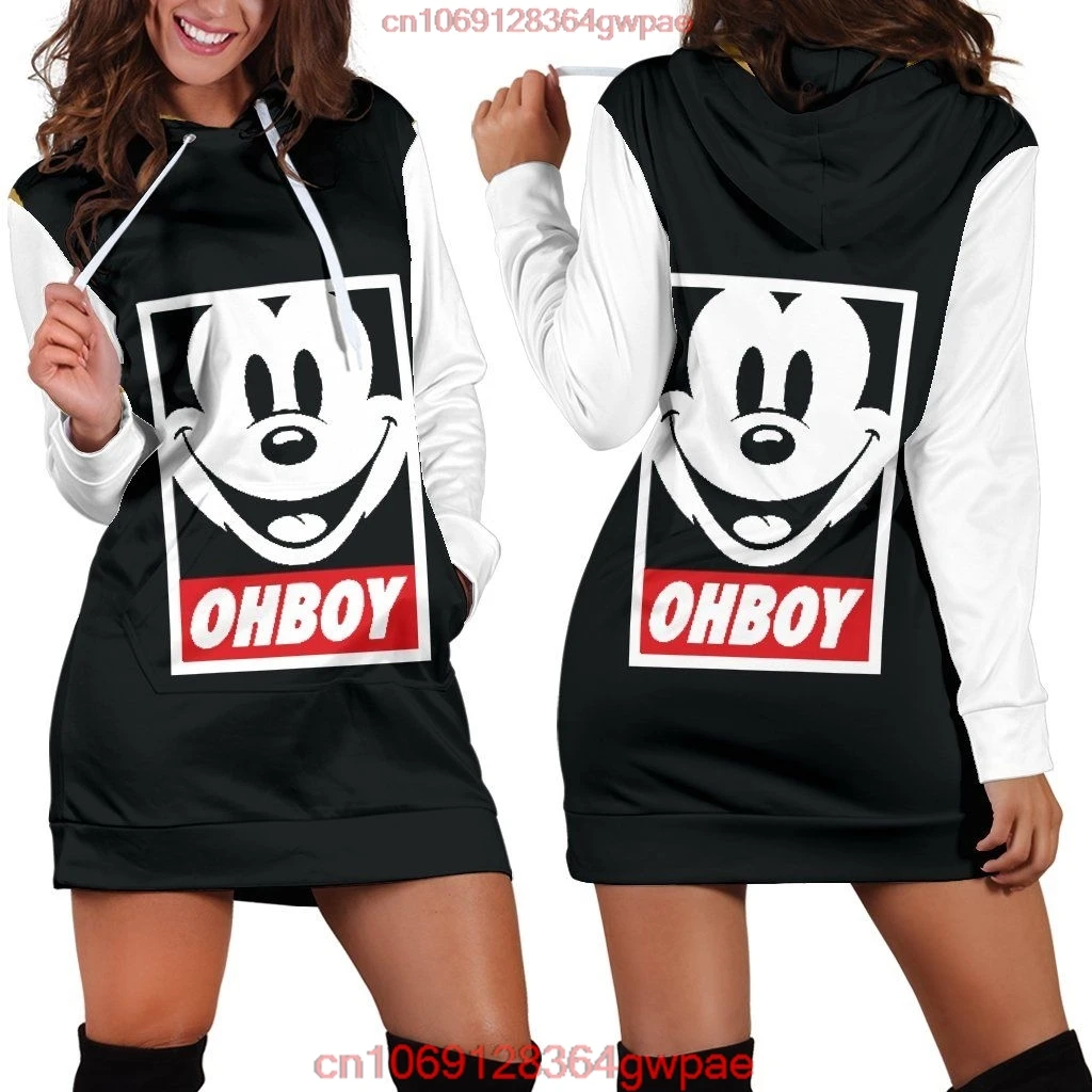 2024 Disney Mickey Mouse Hoodie Dress Sweater Fashion Disney Dress Sweatshirt Dress 3d Allover Printed Hoodie for Women