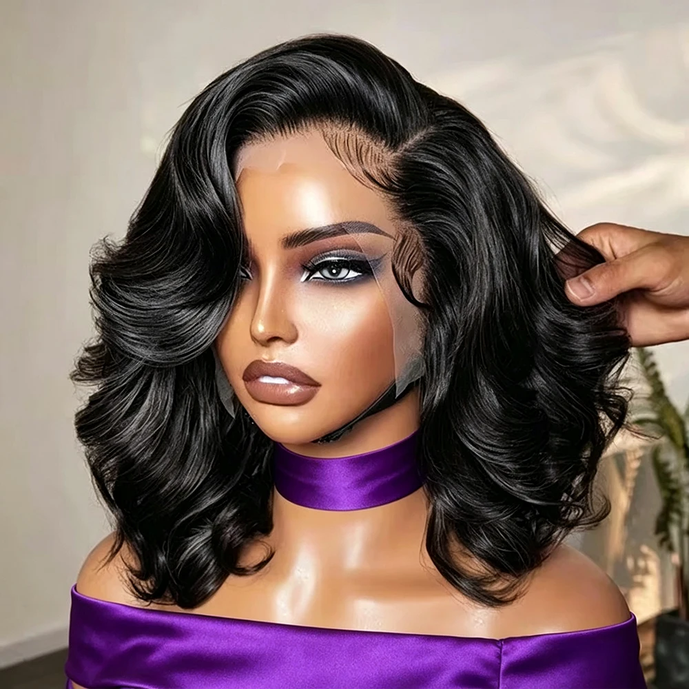 Perruques Bob en cheveux naturels, Lace Frontale 13x4, Densité 250, Ondulation Body Wave, Perruques Lace Front HD Transparente 13x6, Perruques Bob pré-épilées en cheveux naturels, Perruques Full Lace Frontal brésiliennes pour femmes