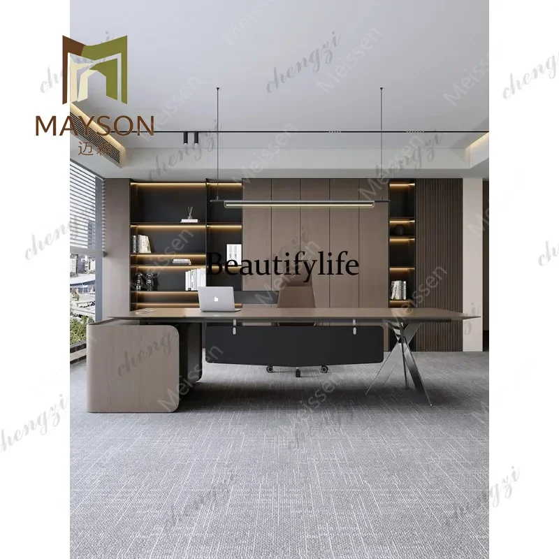 Premium boss desk, simple modern office desk, chairman's office single executive desk and chair combo