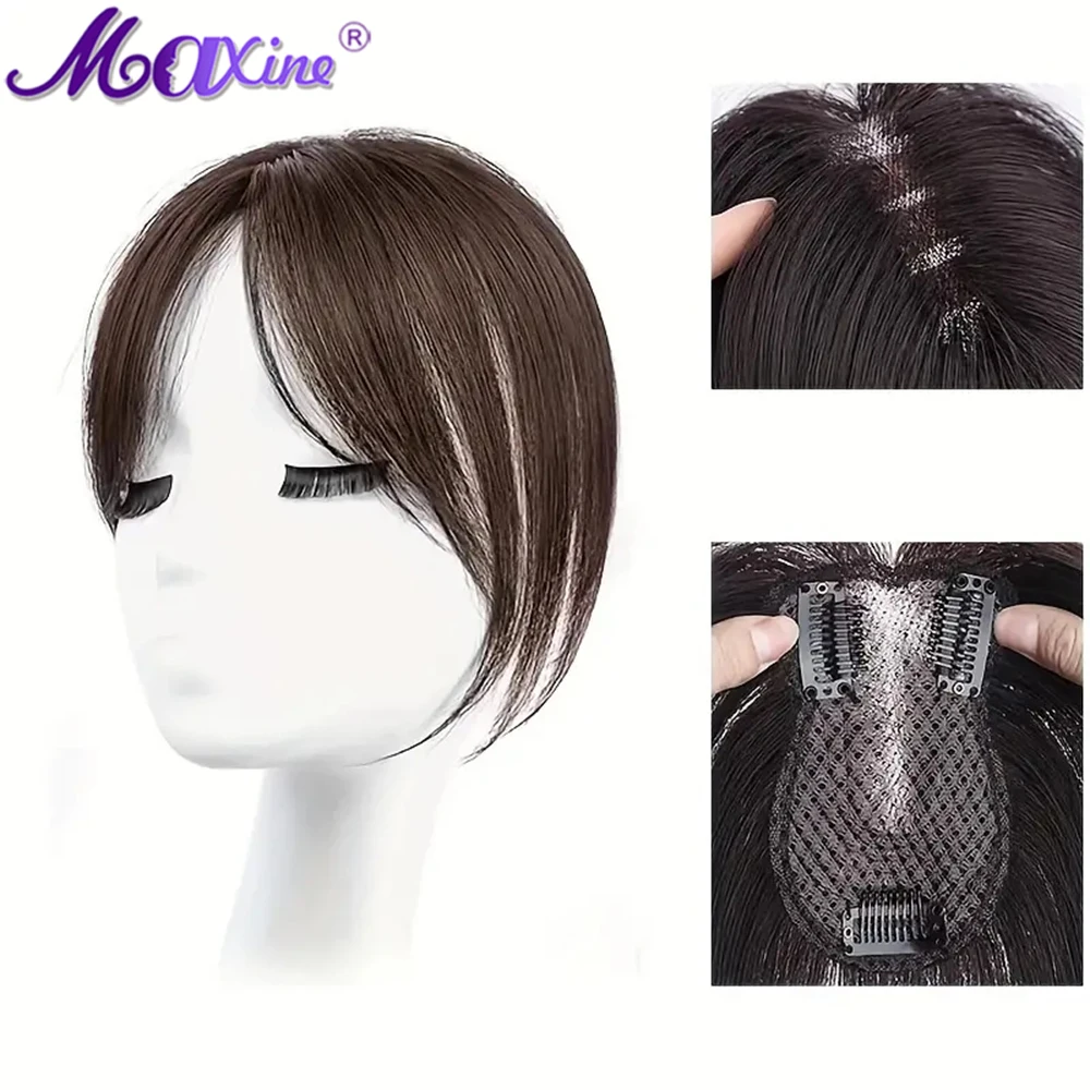 Maxine Topper con flequillo para el cabello, extensiones de cabello humano, aspecto Natural, accesorios para el cabello de uso diario