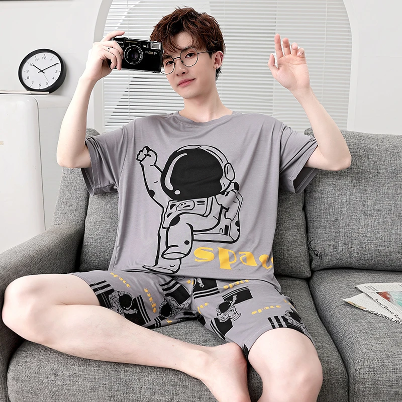 

Astronaut Print Men Pijama Sets Summer Modal Sleepwear Short Sleeve Pyjama Male Pajama Sets Cool Men's Pajamas Adult Homewear