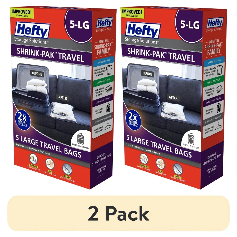 

(2 pack) 5 Large Rolled Compression Travel Bags, Travel Organization, Adults and Tweens