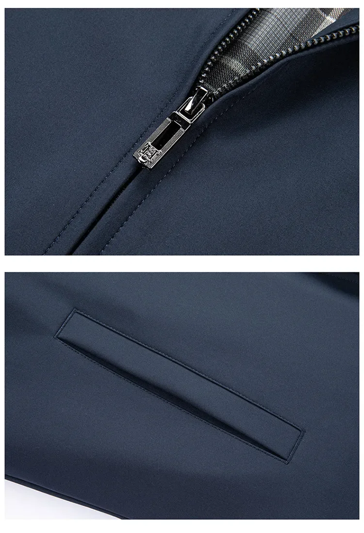 Herrenjacke mit Umlegekragen im Old-Money-Stil, einfarbig, lässige Oberbekleidung, Herbst 2026, neue Reißverschlussjacke – Detail 8