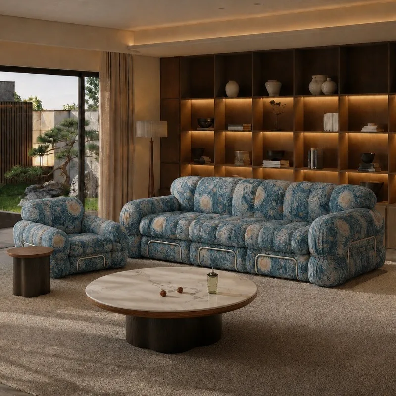 Italian light luxury Hepburn sofa, living room designer retro steel tooth sofa
