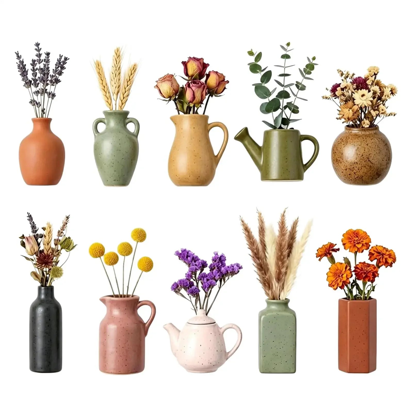 10 Pieces Mini Vase Magnets For Fridge Mini Magnetic Suction Vases 3D Decorative Small Stickers With Simulated Dried Flowers