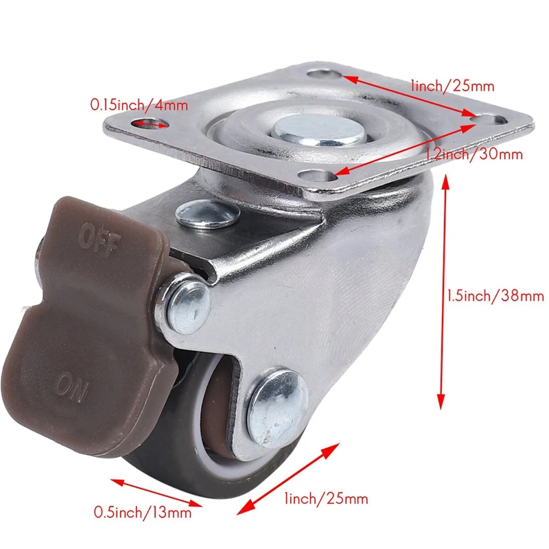 4 Pack 1 Inch Low Profile Casters Wheels Soft Rubber Swivel Caster With 360 Degree Top Plate 100 Lb Total Capacity For Set Of 4