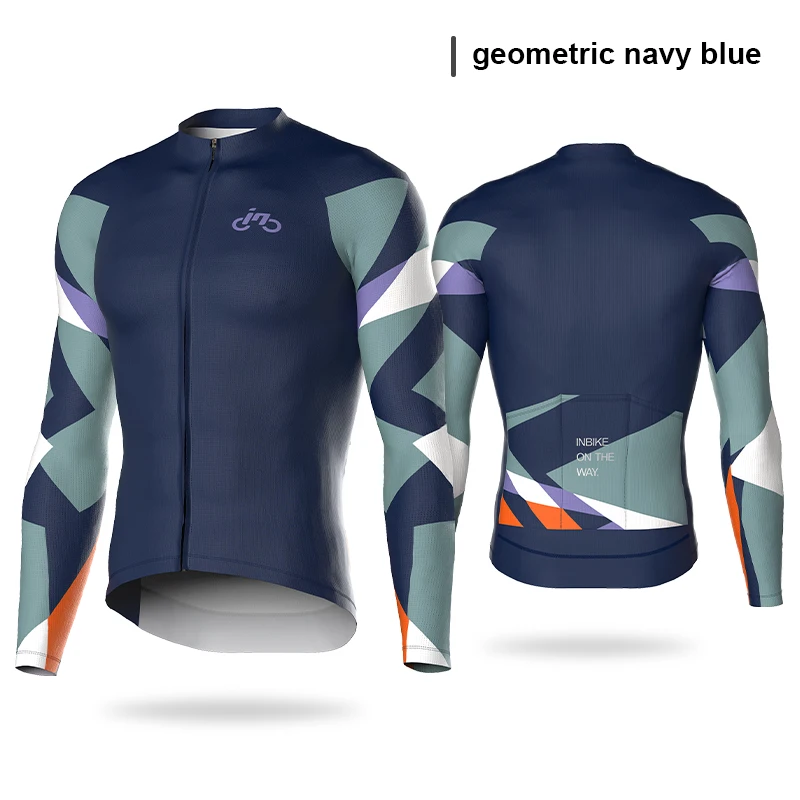 INBIK Langarm-Radtrikot für Herren, Rennradbekleidung, Fahrradshirts, schnelltrocknendes Fahrrad-MTB-Trikot mit durchgehendem Reißverschluss und Taschen