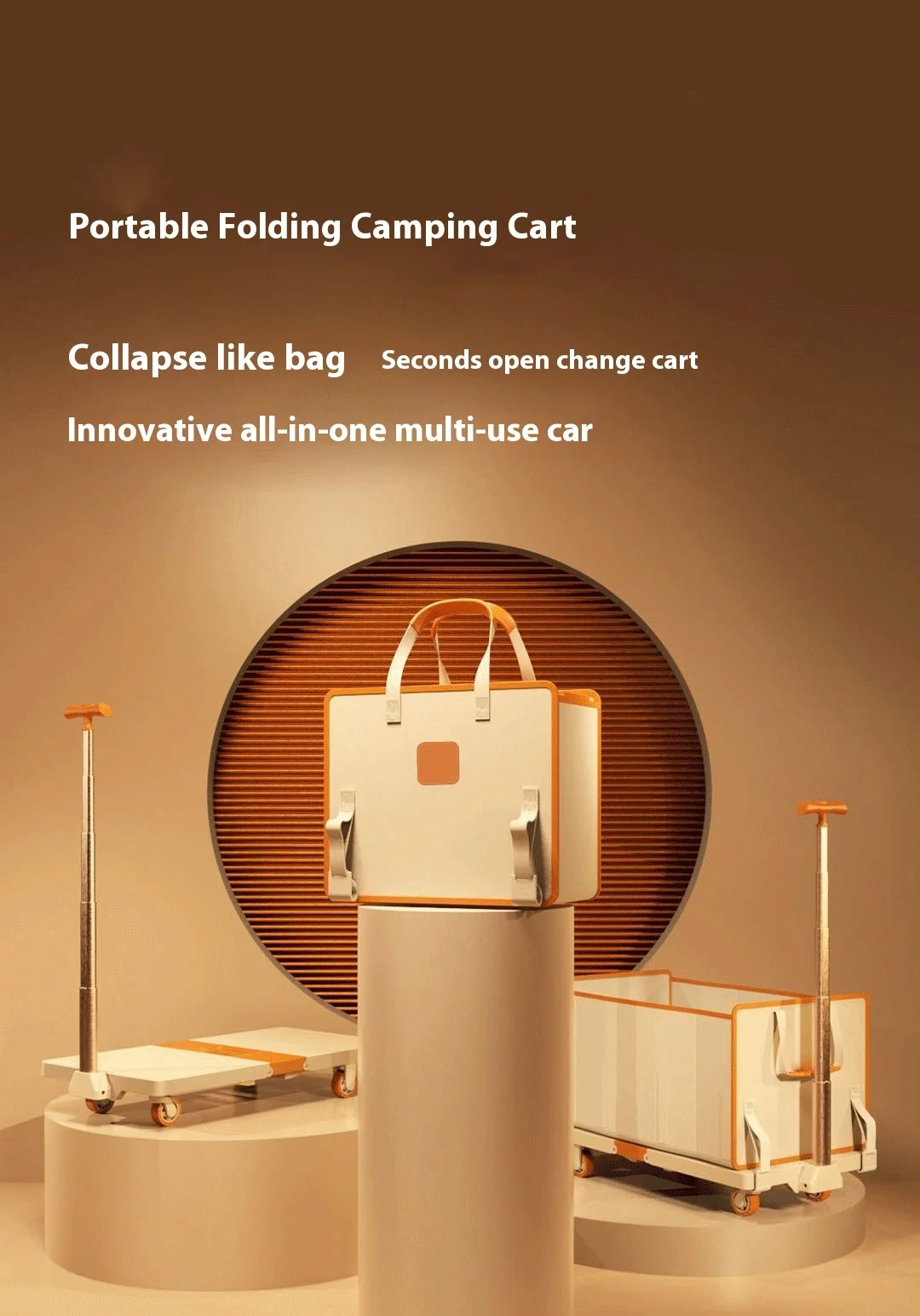 Collapsible Folding Wagon, Outdoor Wagon Cart With Wheels, 100L Portable Folding Camping Cart With Handbag For Camping
