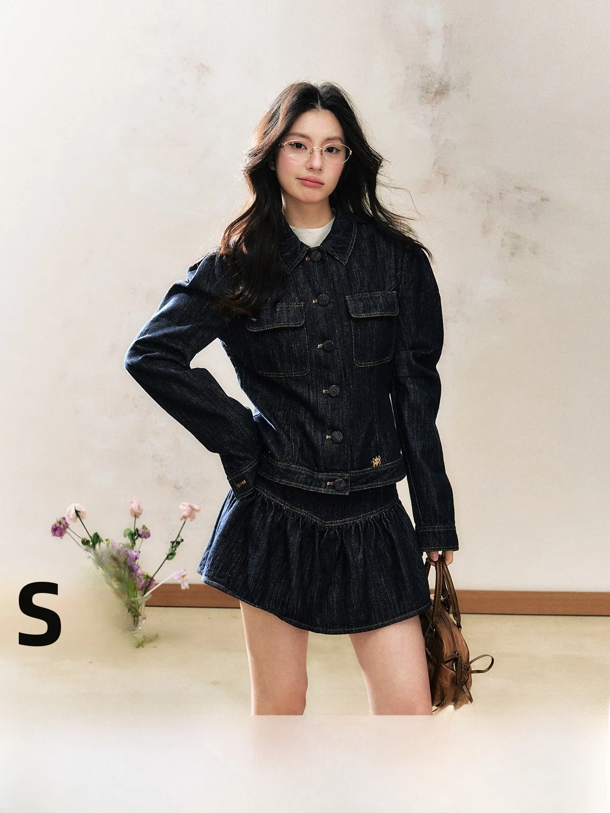 

7Shiftin Original Design Elegant Short Denim Jacket And Skirt Set Women's Fashion Spring Outfit Two-Piece Suit Commute Style