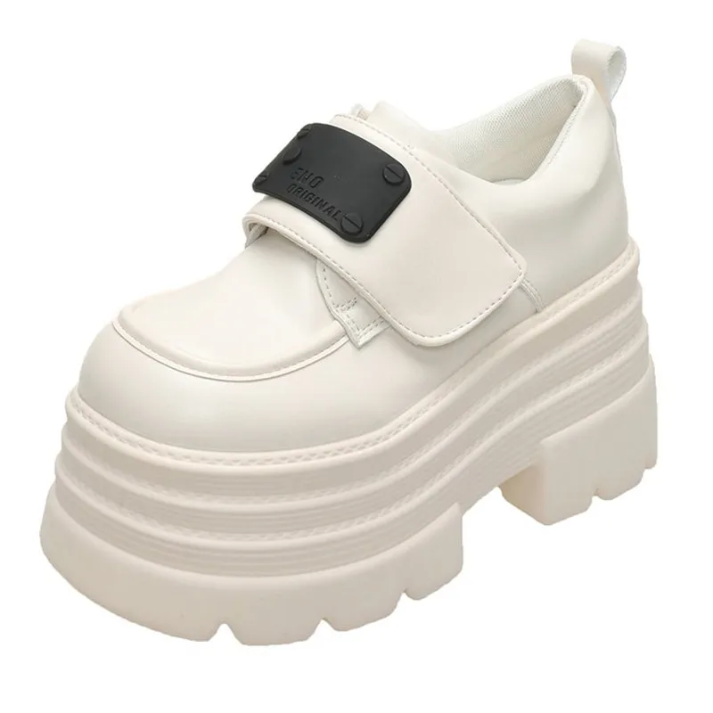 

New 2026 Autumn Women Leather Chunky Sneakers Loafers Nop-slip 10CM High Heels Platform Spring Casual Walking Shoes Flats Woman