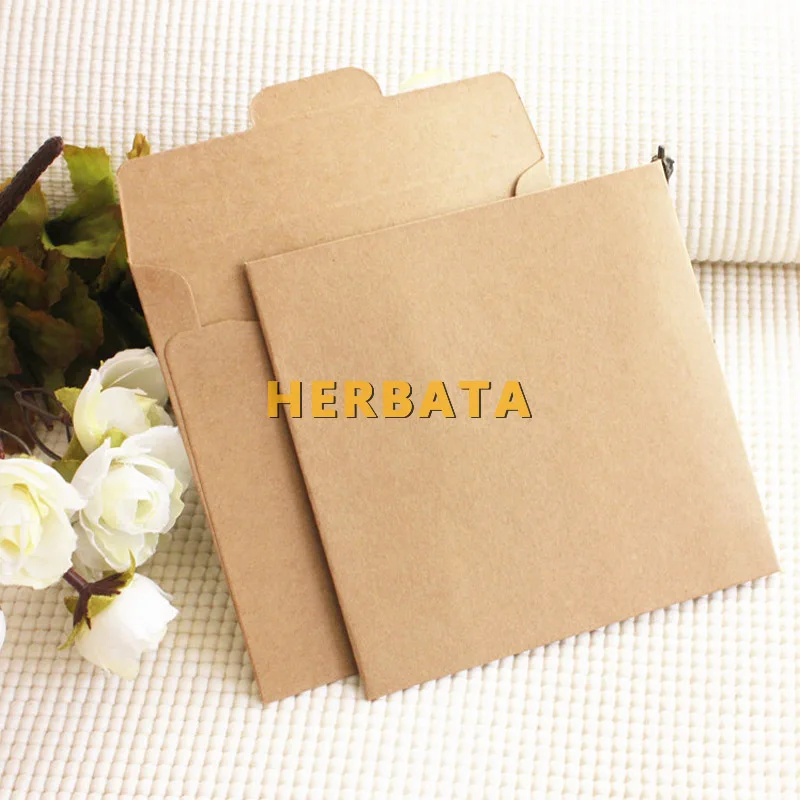 HERBATA (10pcs/lot) 250gsm Kraft CD Paper Case Blank Kraft Envelopes Natural Color Plain Kraft Paper Gift Envelope CD/DVD Paper