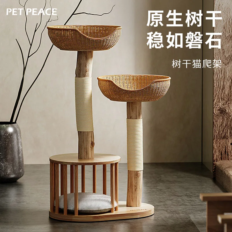 

Solid wood small rattan cat climbing frame cat nest cat tree small apartment does not occupy scratching board trunk fram