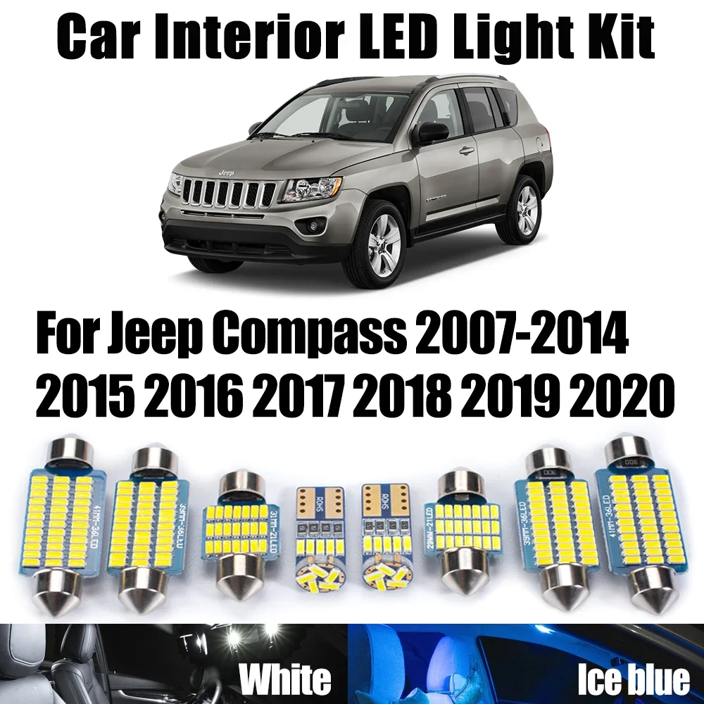 

Canbus светодиодный внутренний светильник для чтения карт, купольный багажник, комплект освещения багажника для Jeep Compass 2007-2017 2018 2019 2020, лампы для номерного знака автомобиля