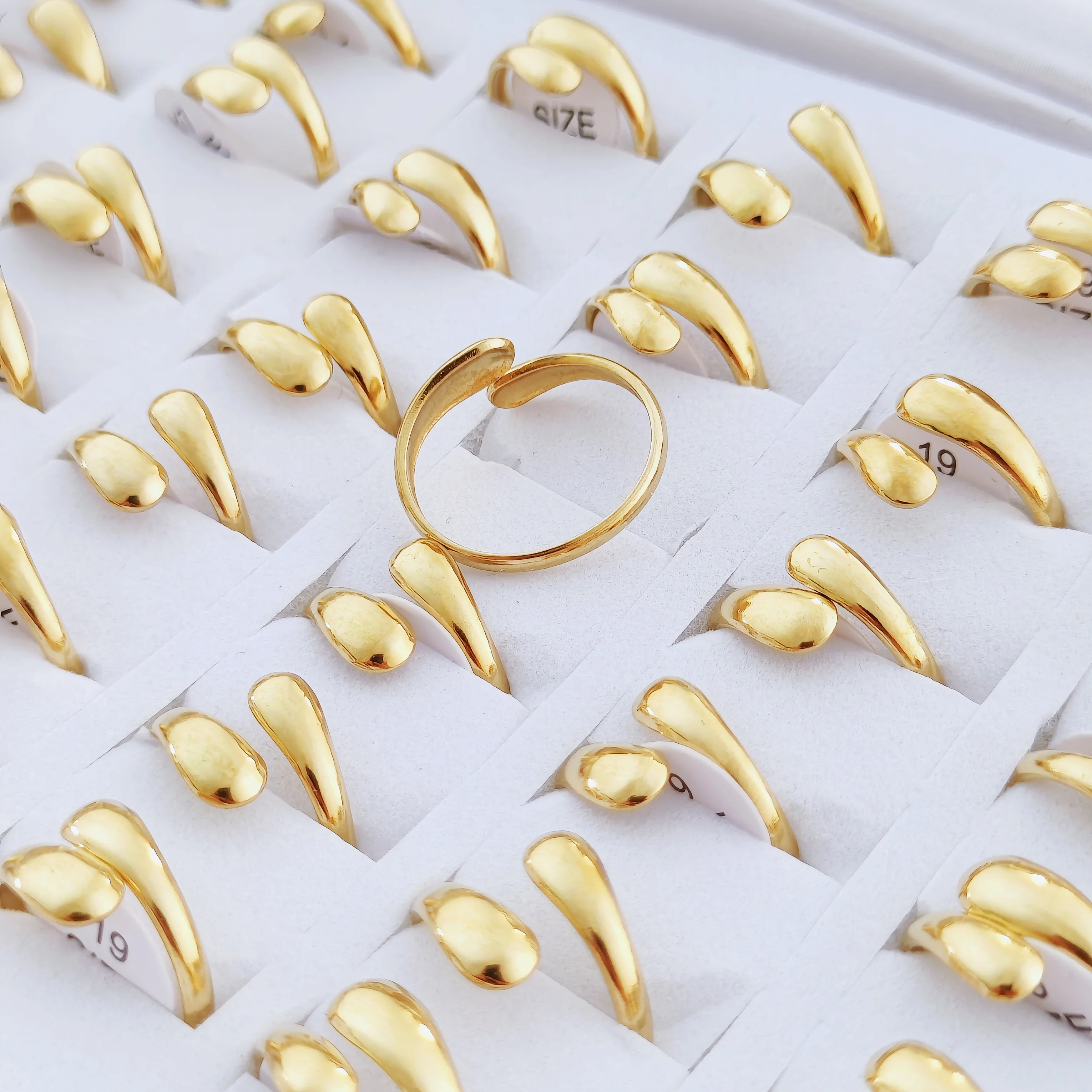 24pcs Wholesale Stainless Steel Smooth Double Ball Beads Rings For Women Golden Wedding Couple Rings Aesthetic Jewelry Gift