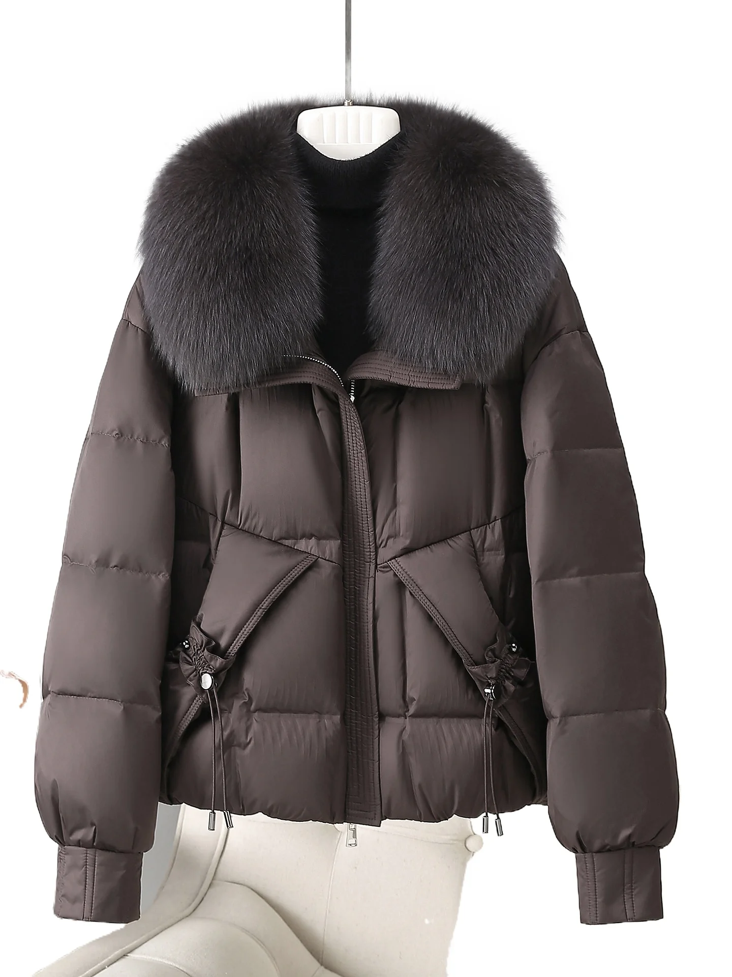 

90 white goose down jacket fox fur collar fur women's short down jacket middle-aged and elderly mother's warm loose coat