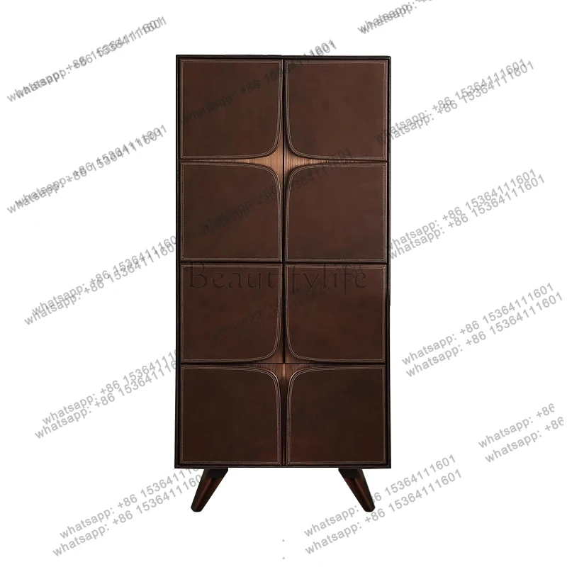 

Italian simple solid wood 4 chest cabinet medieval bedroom leather drawer storage locker