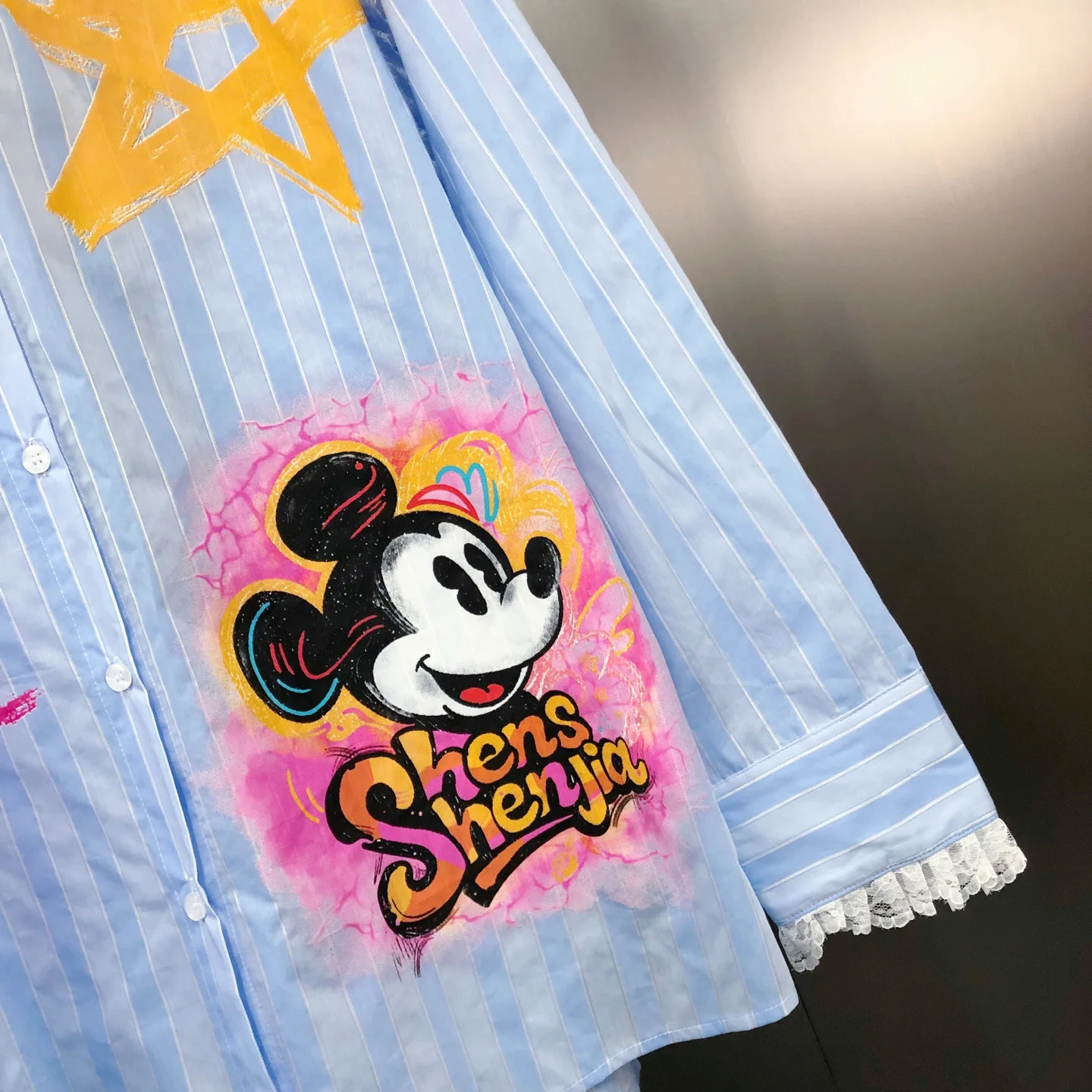 Korean Style Striped Loose Lace Hooded Shirt Ins Front and Back Printed Cartoon Long Sleeve Shirt for Women Anime Hoodie