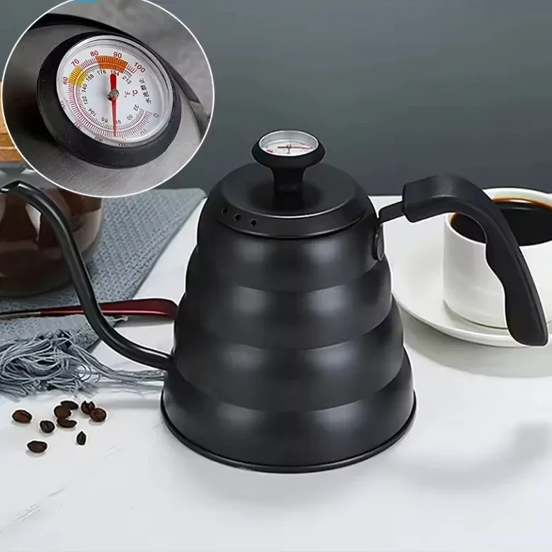 Stainless Steel Pour over Coffee Pot with Thermometer - Swan Long Neck High Capacity Professional Hand-Brewed Coffee JJ69