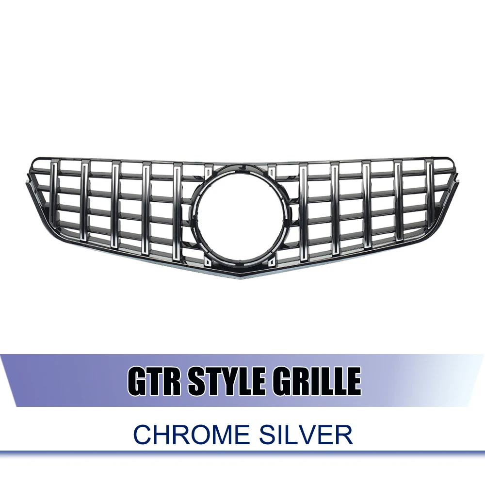 For Mercedes Benz E-Class W207 2010-2013 E250 E300 E350 Chrome Silver Upper Grille Glossy Black GTR Style Front Bumper Grille image 3