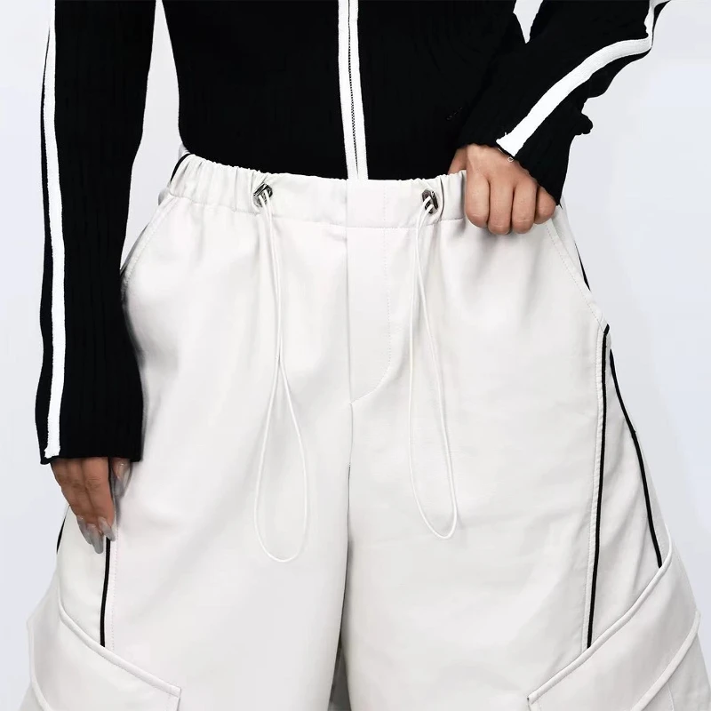 French Retro Design Wide-Leg Women's Leather Pants 2025 Autumn New Loose Slimming Versatile Floor-Length Casual Trousers Ladies