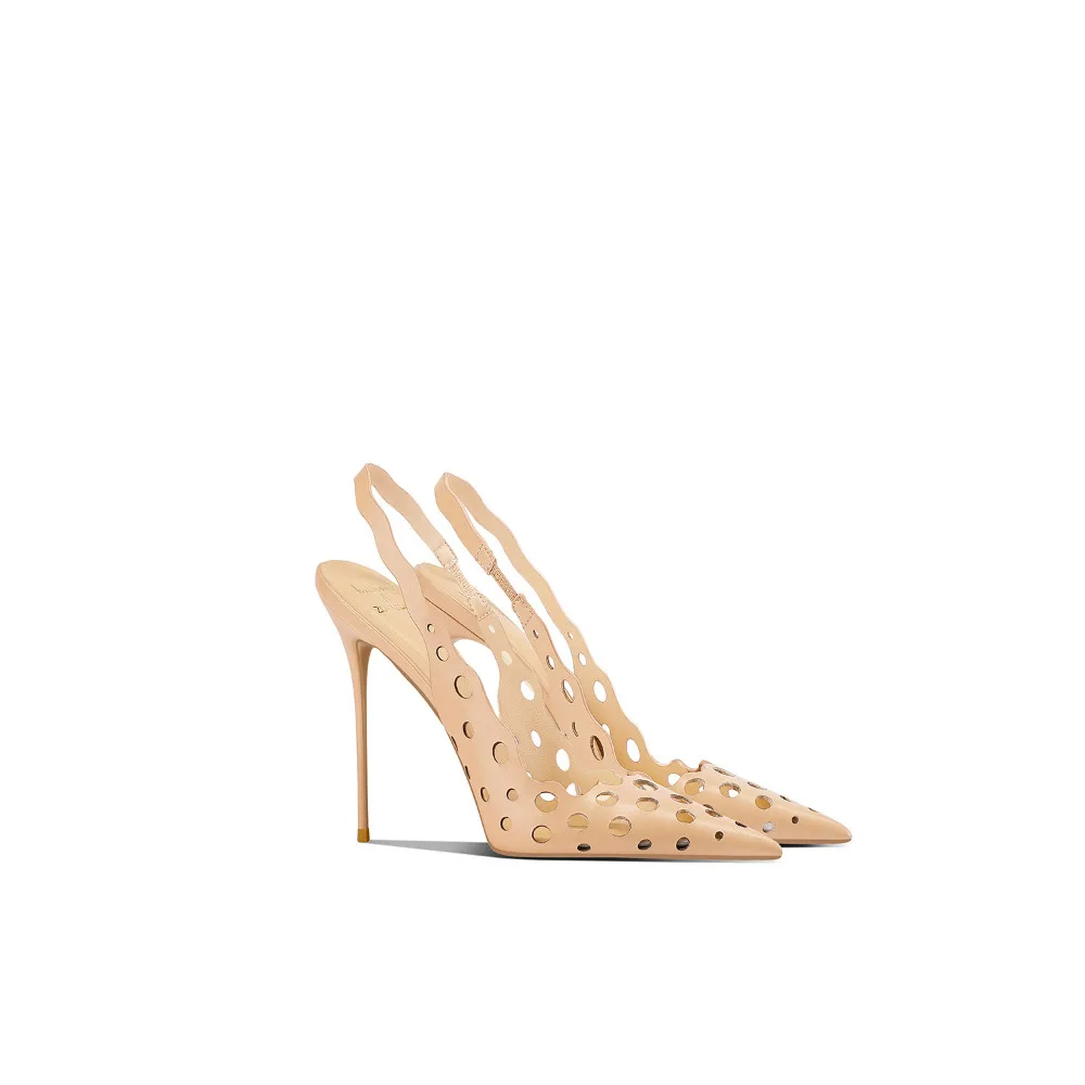 Nude Pointed Toe Thin Heel High Heels for Women Summer Spring New Hollow Out Backless Closed Toe Non Tiring