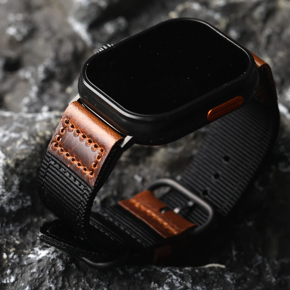 Leinwand für Leder armband für Apple Watch iwach ultra 49mm 45mm 44mm 42mm verdicktes weiches Herren Nylon Armband Vintage-Stil
