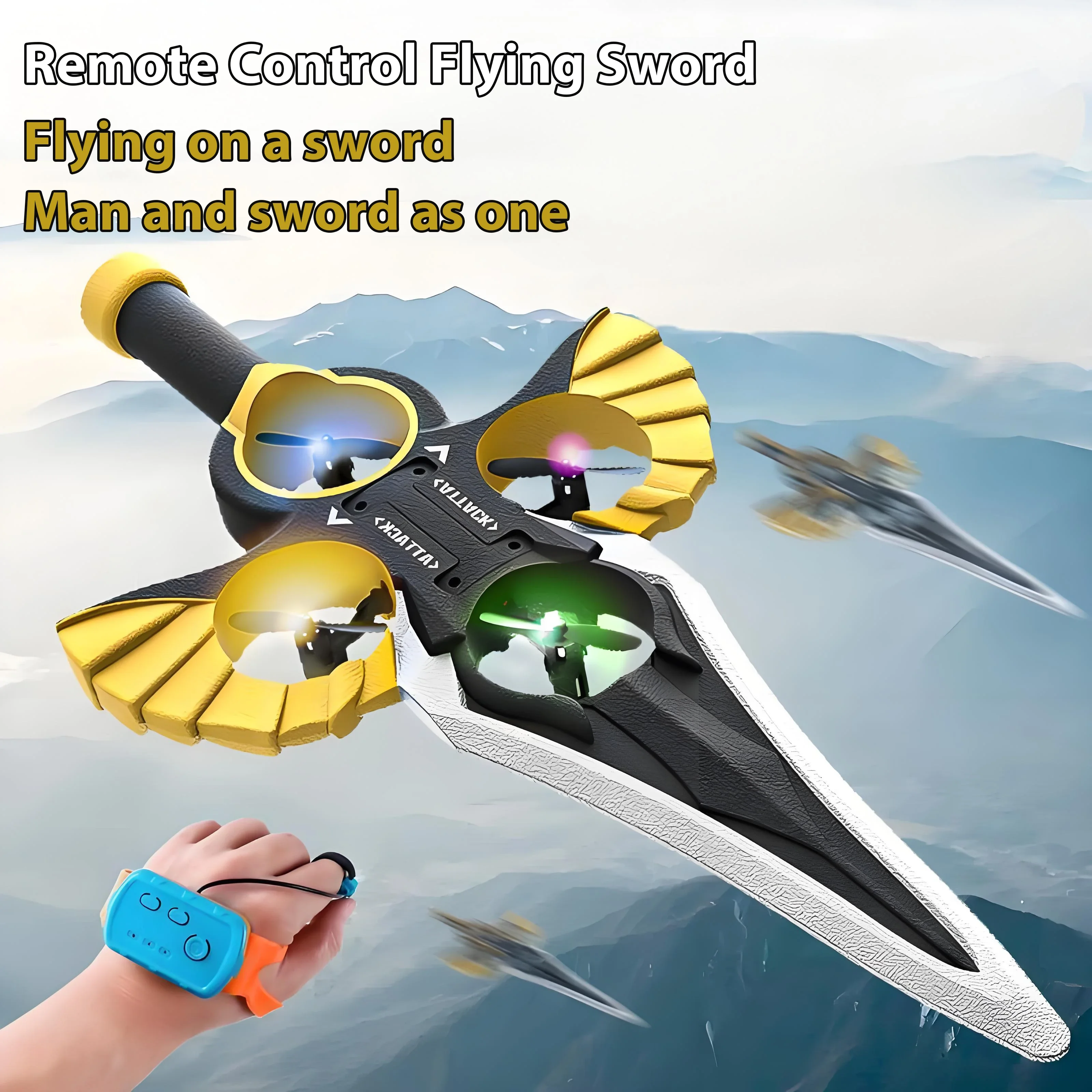 

RC Flying Sword Drone Glider with Gesture & Remote Control, 3-Speed LED Stunt Airplane EPP Foam Aircraft Toy for Kids Adults