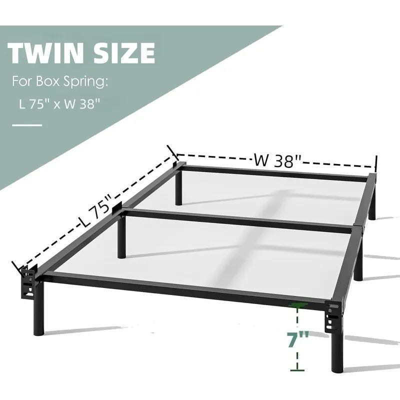 Twin-Size Bed-Frame, 7 Inch Metal Bed-Frame-Twin for Box Spring, Quick & Easy Assembly, Heavy Duty Twin Bed Frame Noise Free,